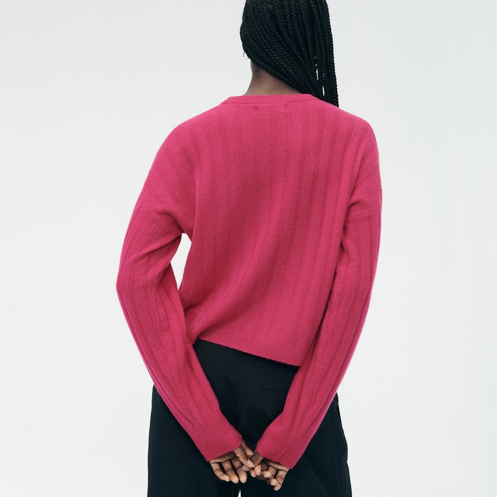 NWT - Naadam - 100% Mongolian ribbed cropped sweater Size - XXS- color Fuchia